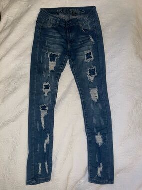 Blue Republic Women's Dark Blue Distressed Skinny Jeans